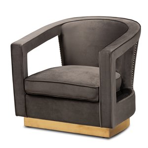baxton studio neville grey velvet fabric and gold finished metal armchair