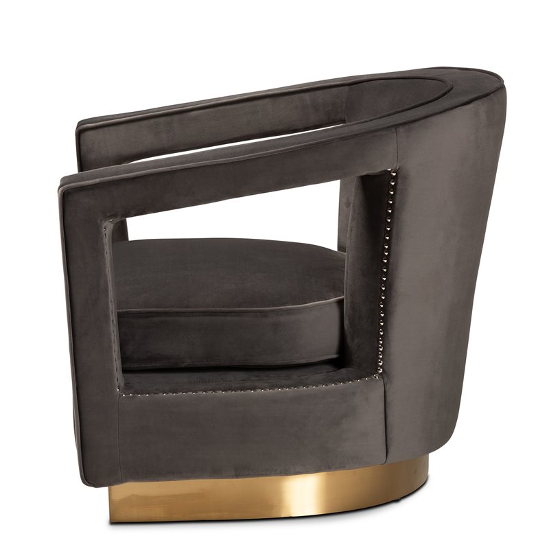 Baxton Studio Neville Grey Velvet Fabric and Gold Finished Metal Armchair