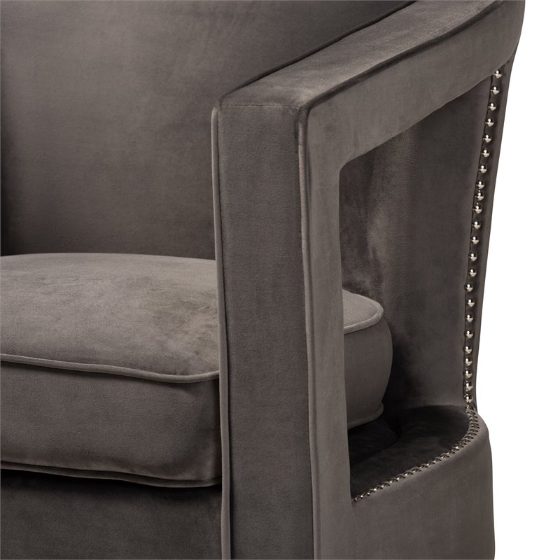 Baxton Studio Neville Grey Velvet Fabric and Gold Finished Metal Armchair