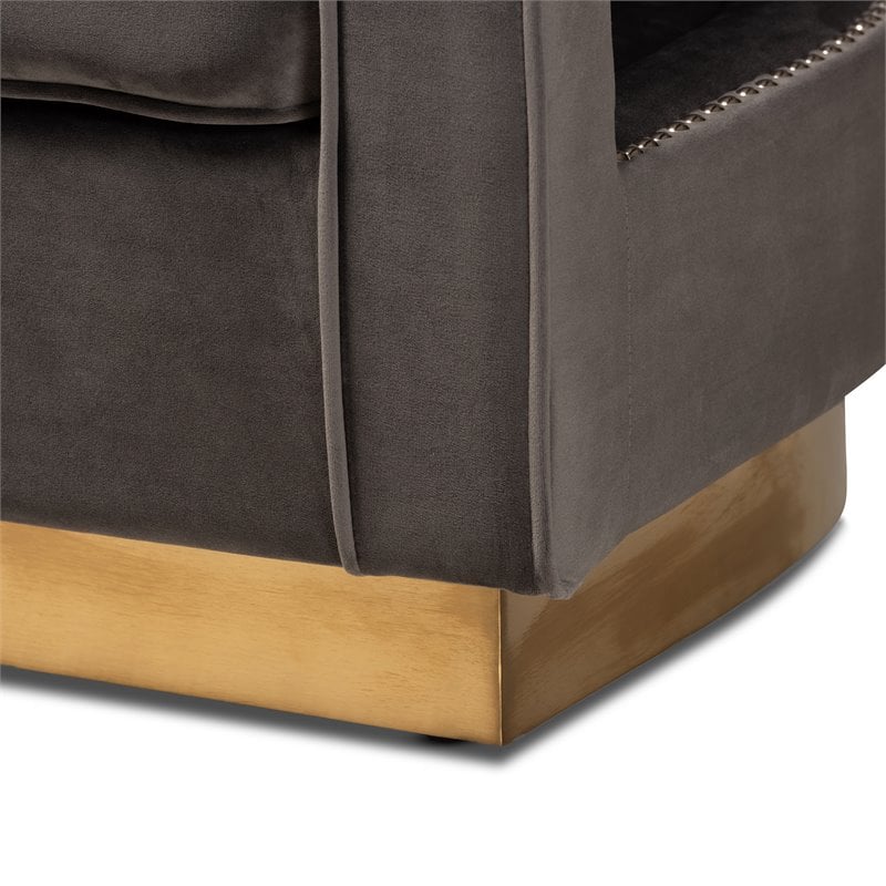 Baxton Studio Neville Grey Velvet Fabric and Gold Finished Metal Armchair