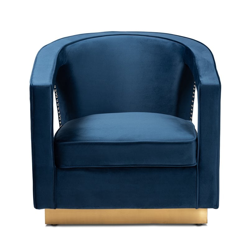 Baxton Studio Neville Navy Blue Velvet Fabric and Gold Finished Metal Armchair