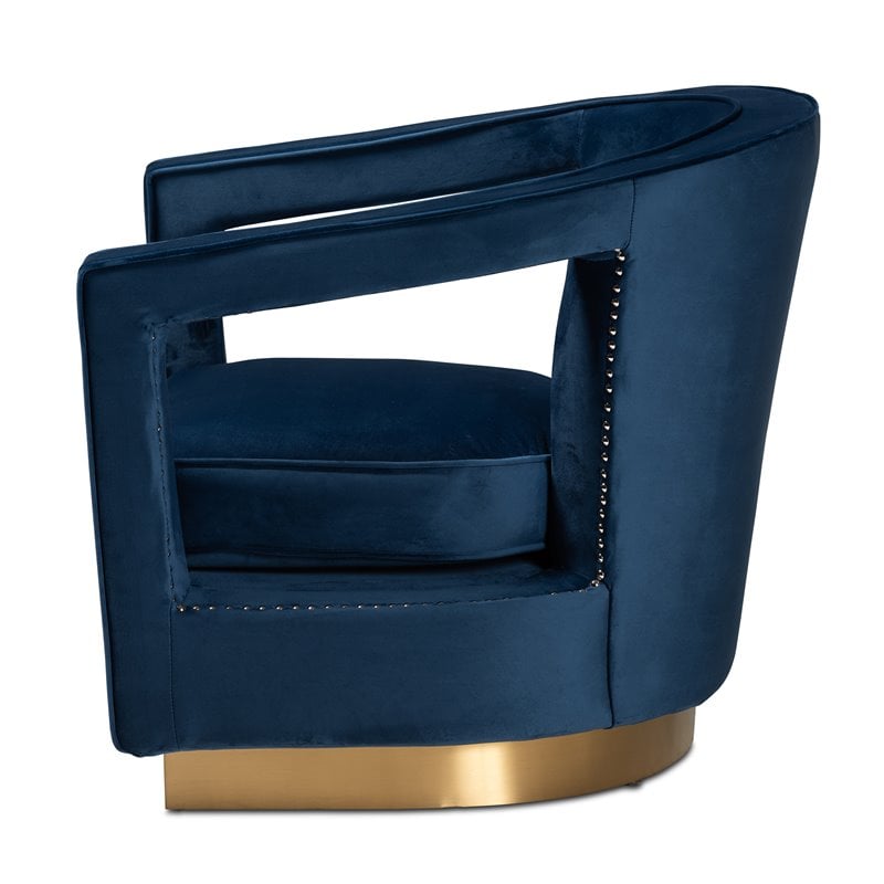 Baxton Studio Neville Navy Blue Velvet Fabric and Gold Finished Metal Armchair
