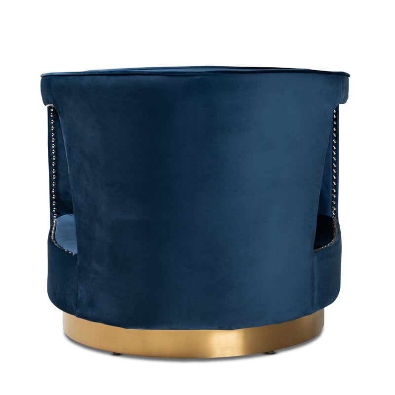 Baxton Studio Neville Navy Blue Velvet Fabric and Gold Finished Metal Armchair