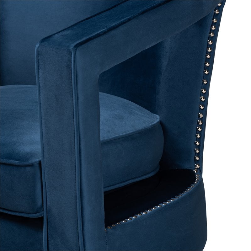 Baxton Studio Neville Navy Blue Velvet Fabric and Gold Finished Metal Armchair