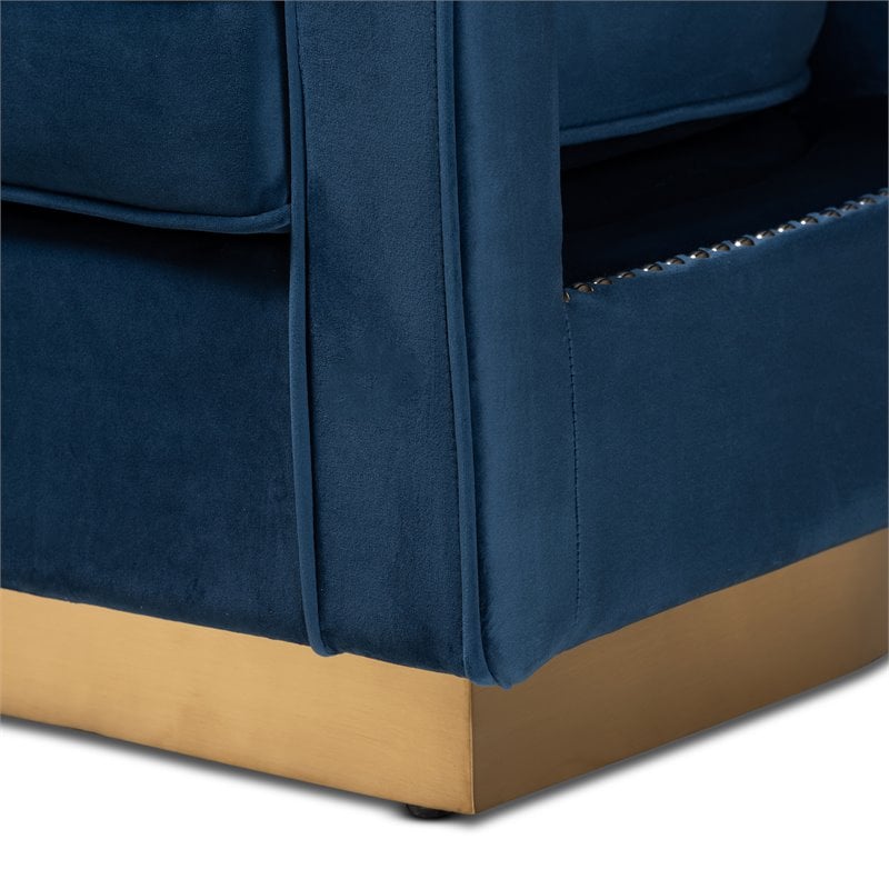 Baxton Studio Neville Navy Blue Velvet Fabric and Gold Finished Metal Armchair