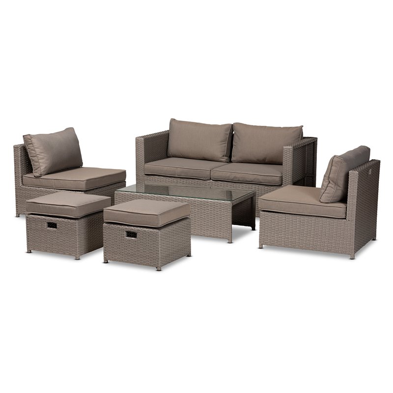 Baxton Studio Haina Grey Fabric and Grey Finished 6-Piece Patio Set