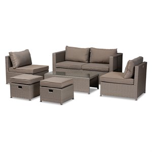 Baxton Studio Haina Grey Fabric and Grey Finished 6-Piece Patio Set