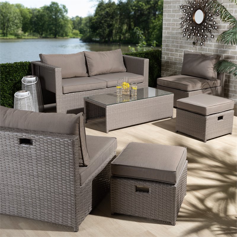 Baxton Studio Haina Grey Fabric and Grey Finished 6-Piece Patio Set
