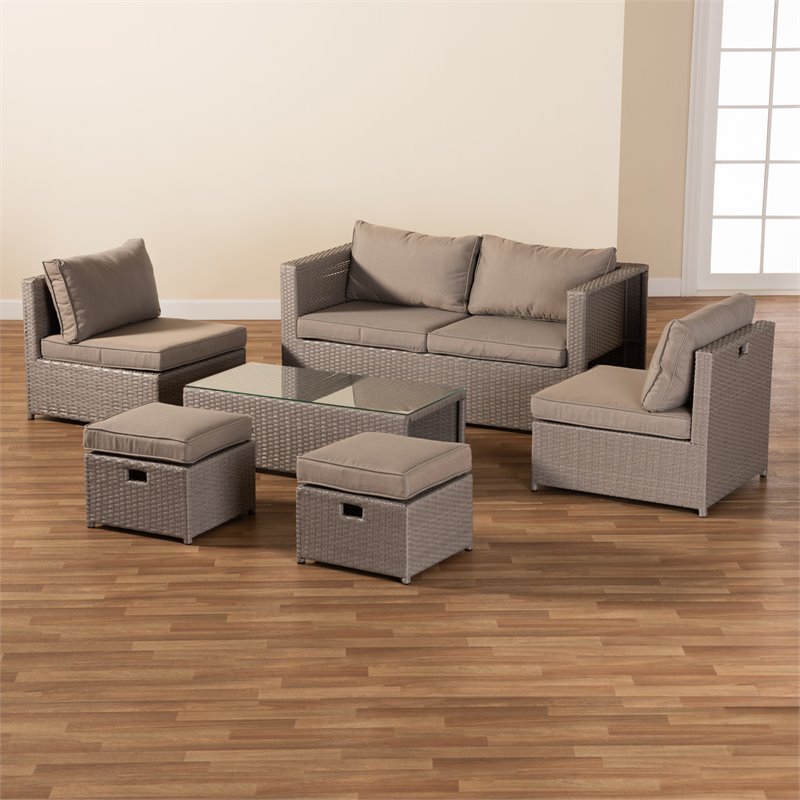 Baxton Studio Haina Grey Fabric and Grey Finished 6-Piece Patio Set