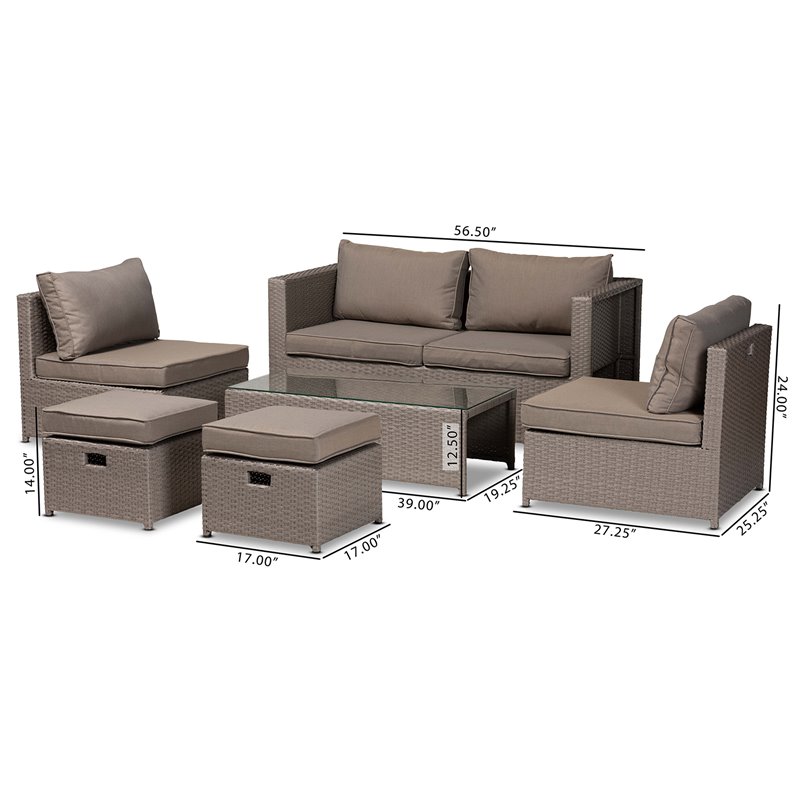 Baxton Studio Haina Grey Fabric and Grey Finished 6-Piece Patio Set