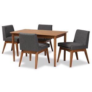 Baxton Studio Nexus Dark Grey and Walnut Brown Finished Wood 5-Piece Dining Set