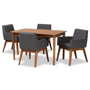 Baxton Studio Dorina Dark Grey and Walnut Brown Finished Wood 5-Piece Dining Set