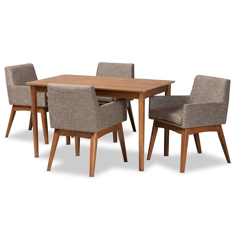 Baxton Studio Dorina Gravel and Walnut Brown Finished Wood 5-Piece Dining Set