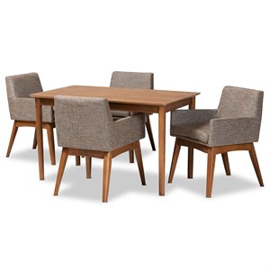 Baxton Studio Dorina Gravel and Walnut Brown Finished Wood 5-Piece Dining Set