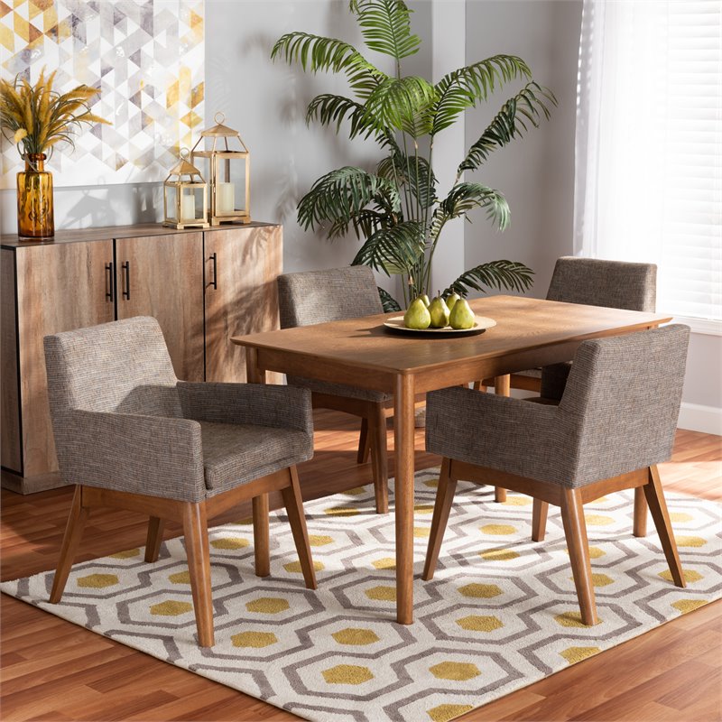 Baxton Studio Dorina Gravel and Walnut Brown Finished Wood 5-Piece Dining Set