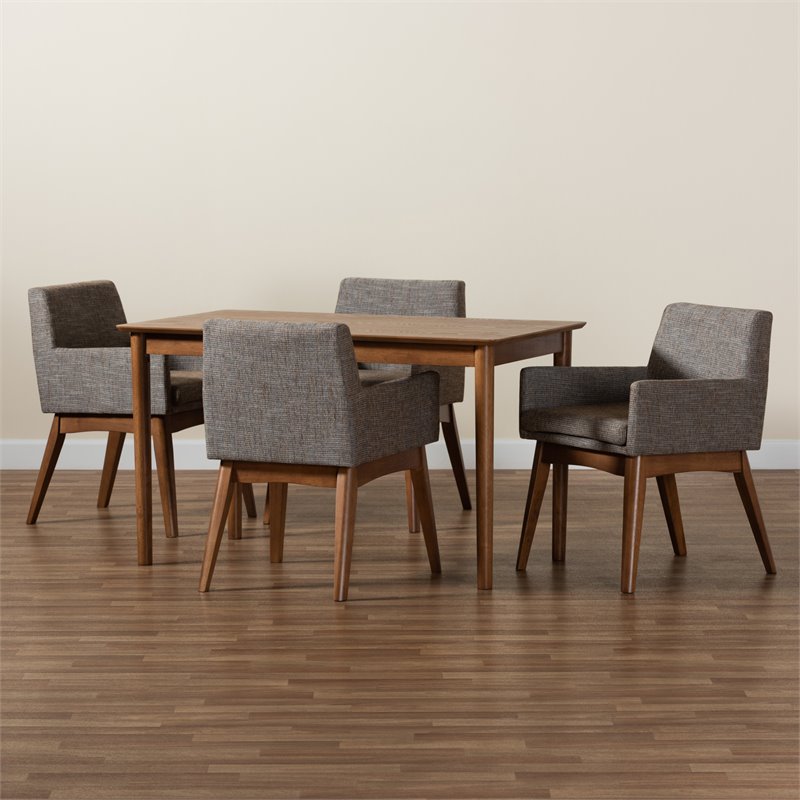 Baxton Studio Dorina Gravel and Walnut Brown Finished Wood 5-Piece Dining Set