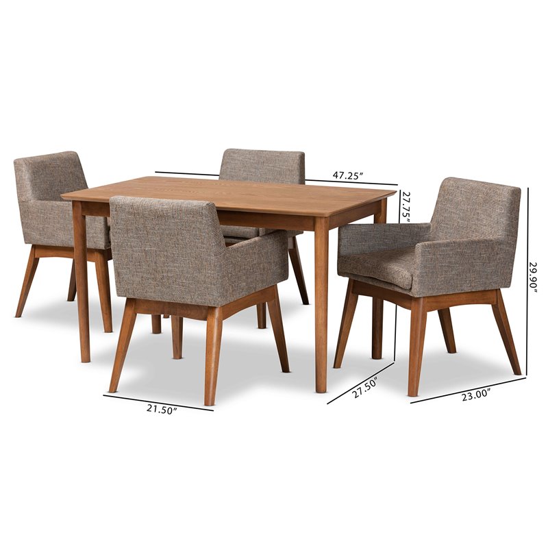 Baxton Studio Dorina Gravel and Walnut Brown Finished Wood 5-Piece Dining Set