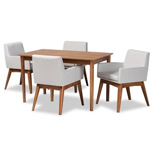 Baxton Studio Dorina Beige and Walnut Brown Finished Wood 5-Piece Dining Set