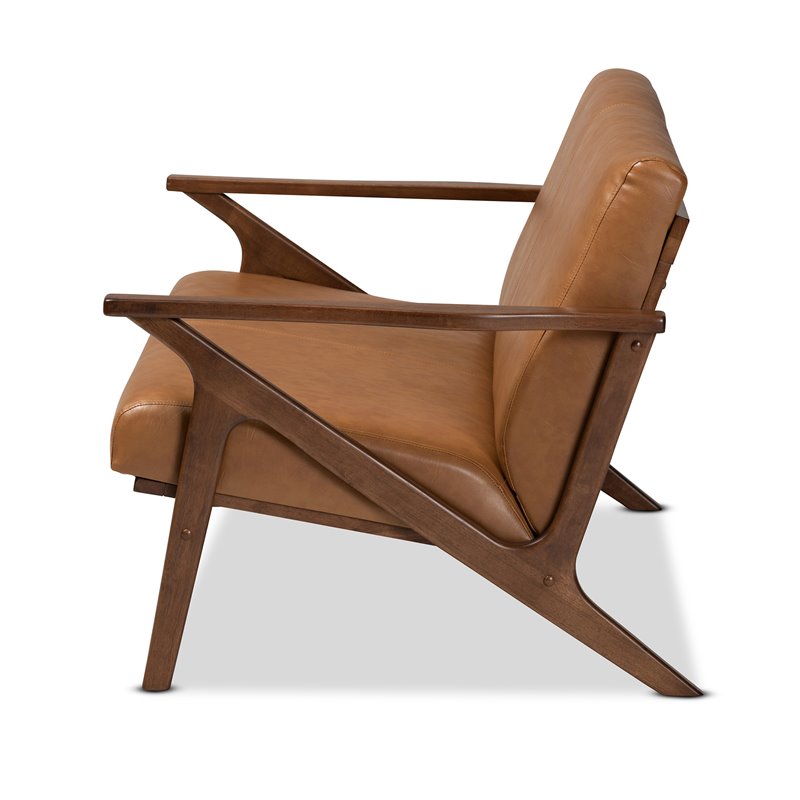 Baxton Studio Bianca Walnut Brown Finished Wood and Tan Faux Leather Loveseat