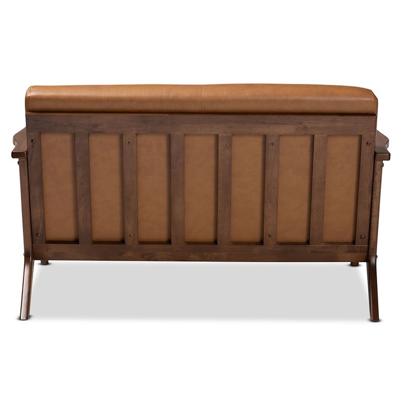Baxton Studio Bianca Walnut Brown Finished Wood and Tan Faux Leather Loveseat