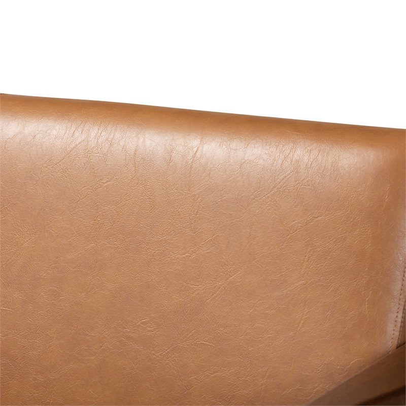 Baxton Studio Bianca Walnut Brown Finished Wood and Tan Faux Leather Loveseat