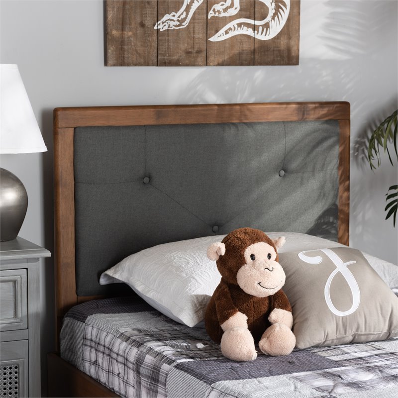Baxton Studio Abner Dark Grey and Walnut Brown Finished Wood Twin Size Headboard
