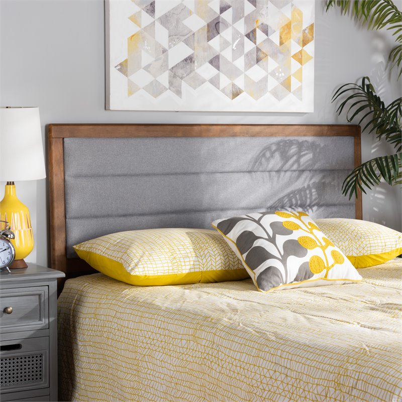 Baxton Studio Dexter Light Gray and Brown Finished Wood Queen Size Headboard