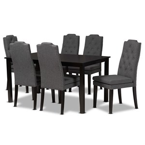 Baxton Studio Dylin Dark Grey and Dark Brown Finished Wood 7-Piece Dining Set
