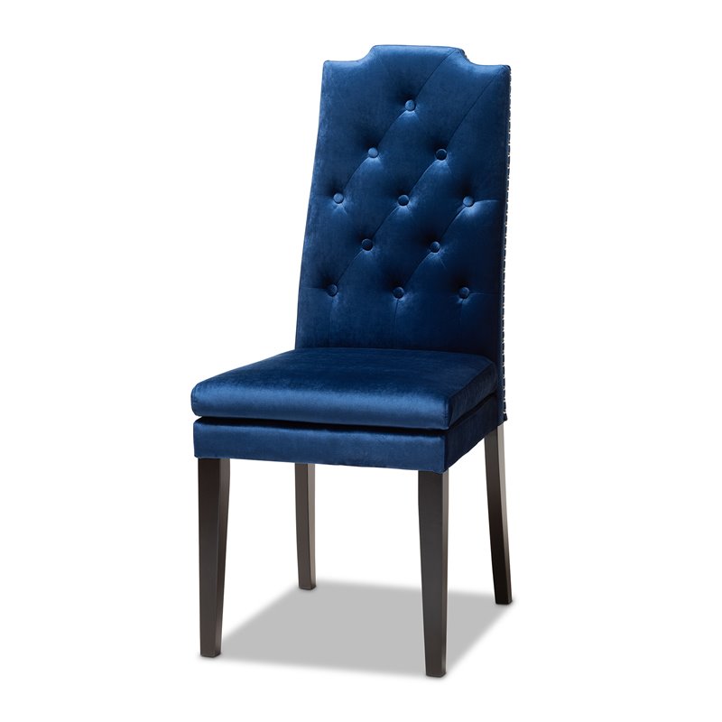 Baxton Studio Dylin Navy Blue and Dark Brown Finished Wood 7-Piece Dining Set