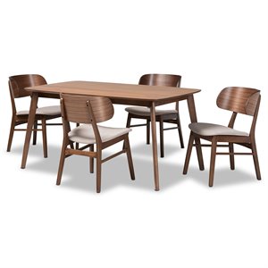 Baxton Studio Alston Beige and Walnut Brown Finished Wood 5-Piece Dining Set