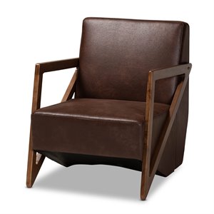 baxton studio christa dark brown and walnut brown finished wood accent chair