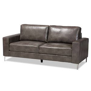 baxton studio rayan grey faux leather upholstered silver finished metal loveseat