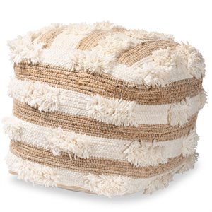 Baxton Studio Basque Natural and Ivory Handwoven Wool Blend Pouf Ottoman