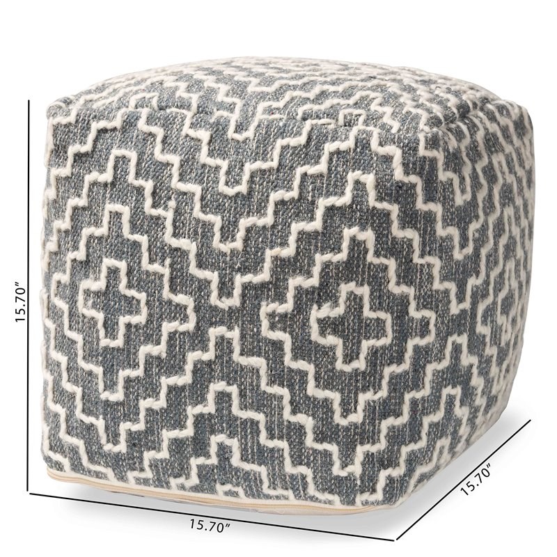 Baxton Studio Benjamin Bohemian Grey and Ivory Cotton Blend Pouf Ottoman
