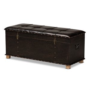 baxton studio janna rustic dark brown and brown finished wood storage ottoman
