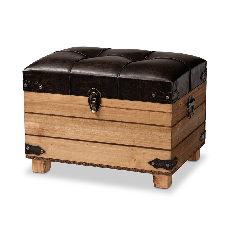 Baxton Studio Edmund Rustic Dark Brown Finished Wood Storage Ottoman