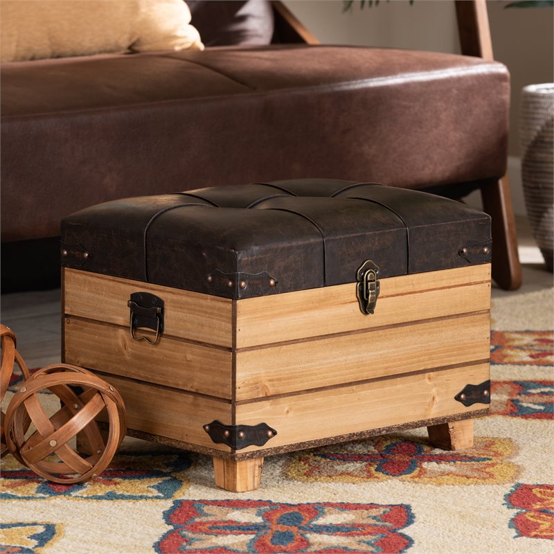 Baxton Studio Edmund Rustic Dark Brown Finished Wood Storage Ottoman