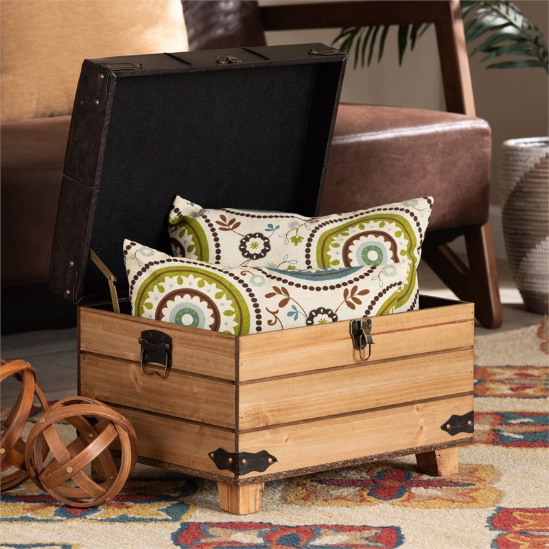 Baxton Studio Edmund Rustic Dark Brown Finished Wood Storage Ottoman