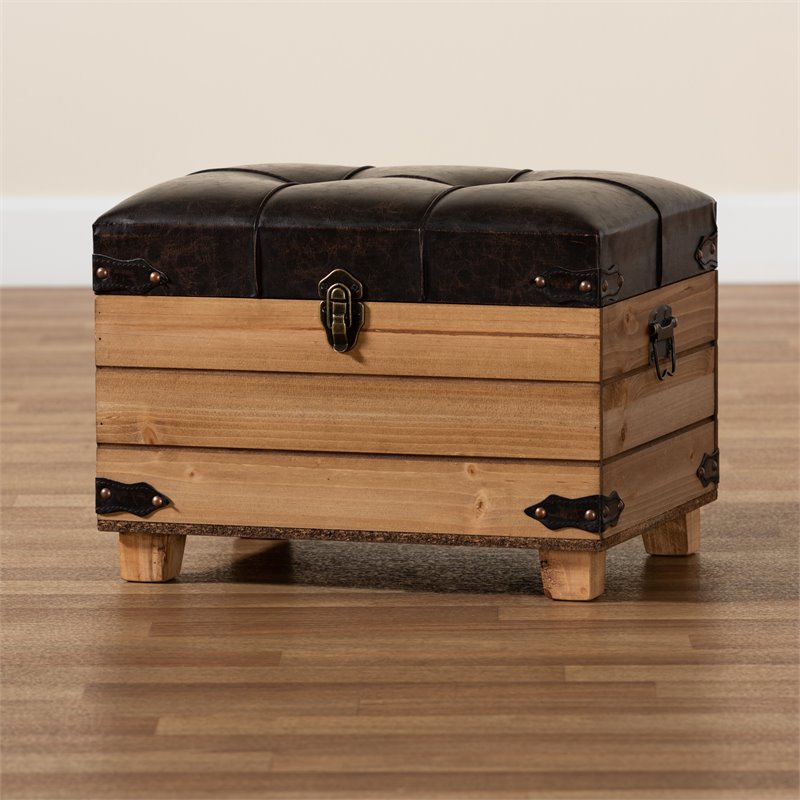 Baxton Studio Edmund Rustic Dark Brown Finished Wood Storage Ottoman