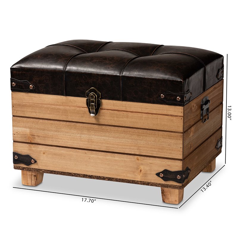 Baxton Studio Edmund Rustic Dark Brown Finished Wood Storage Ottoman