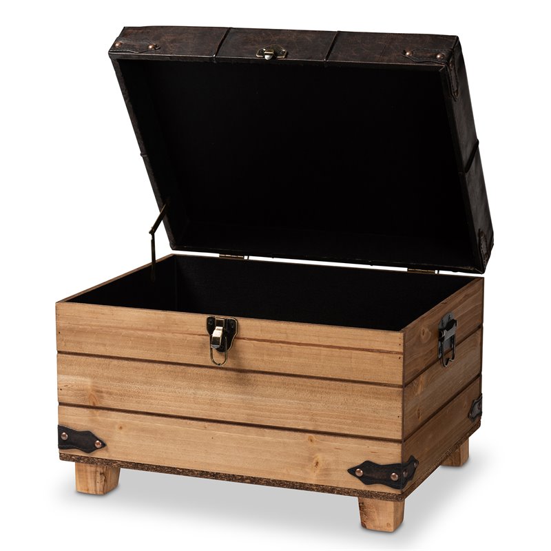 Baxton Studio Edmund Rustic Dark Brown Finished Wood Storage Ottoman
