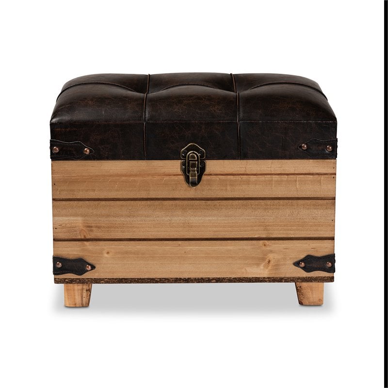 Baxton Studio Edmund Rustic Dark Brown Finished Wood Storage Ottoman