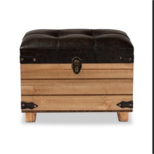 Baxton Studio Edmund Rustic Dark Brown Finished Wood Storage Ottoman