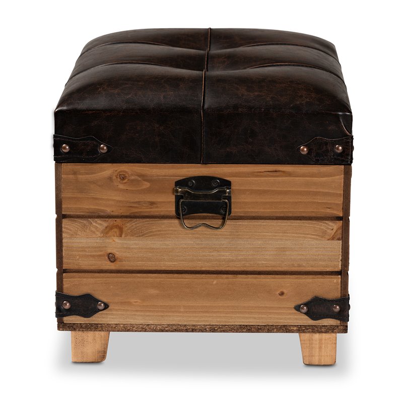 Baxton Studio Edmund Rustic Dark Brown Finished Wood Storage Ottoman