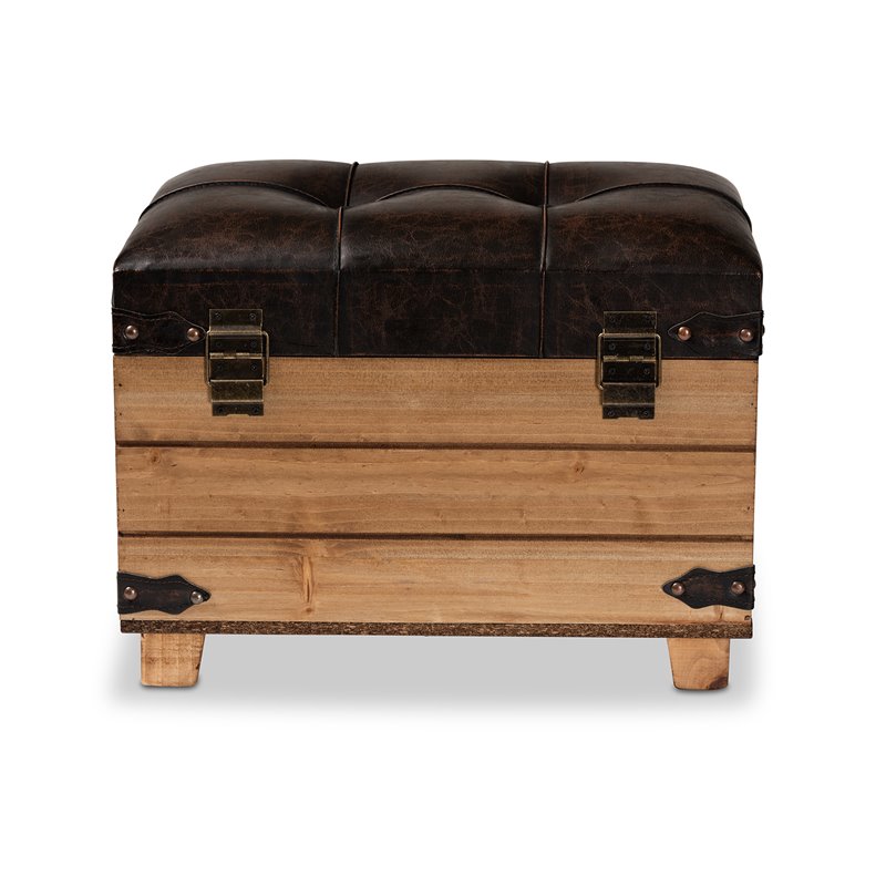 Baxton Studio Edmund Rustic Dark Brown Finished Wood Storage Ottoman