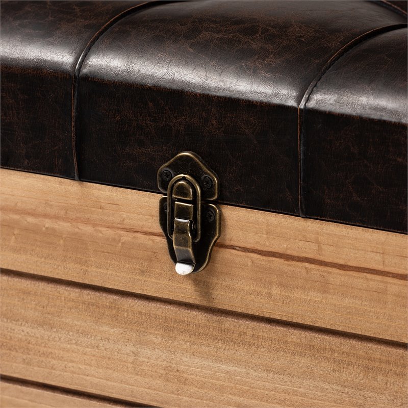Baxton Studio Edmund Rustic Dark Brown Finished Wood Storage Ottoman