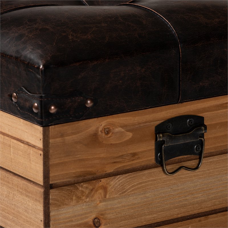 Baxton Studio Edmund Rustic Dark Brown Finished Wood Storage Ottoman