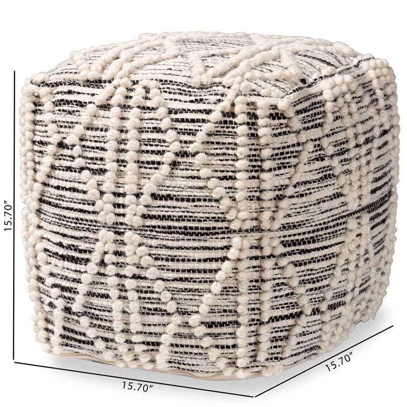 Baxton Studio Sentir Moroccan Inspired Ivory and Black Wool Blend Pouf Ottoman