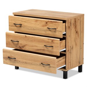 baxton studio maison oak brown finished wood 3-drawer storage chest