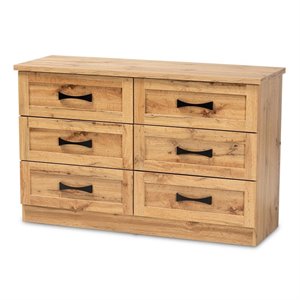 baxton studio colburn 6-drawer oak brown finished wood storage dresser